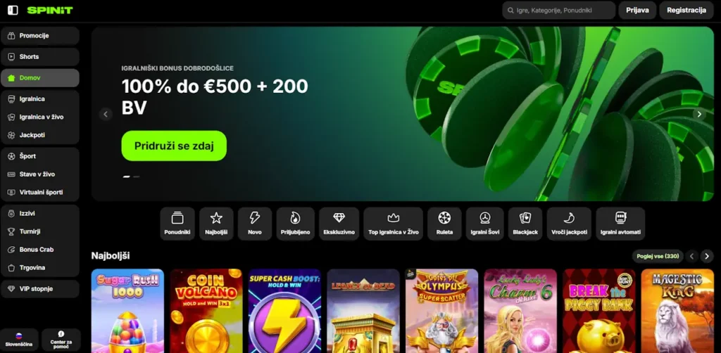 Spinit Casino Home Page